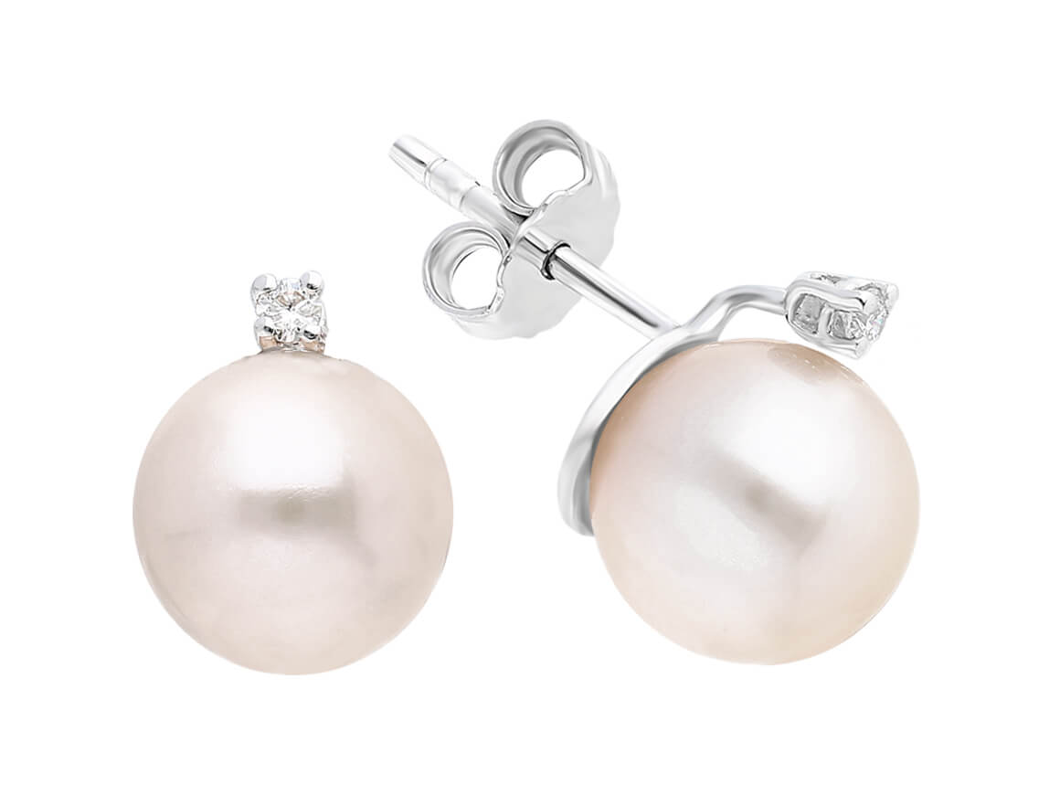 Boucles d'oreilles puces diamants et perles
