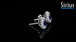 Boucles d'oreilles puces diamant et saphir ovale
