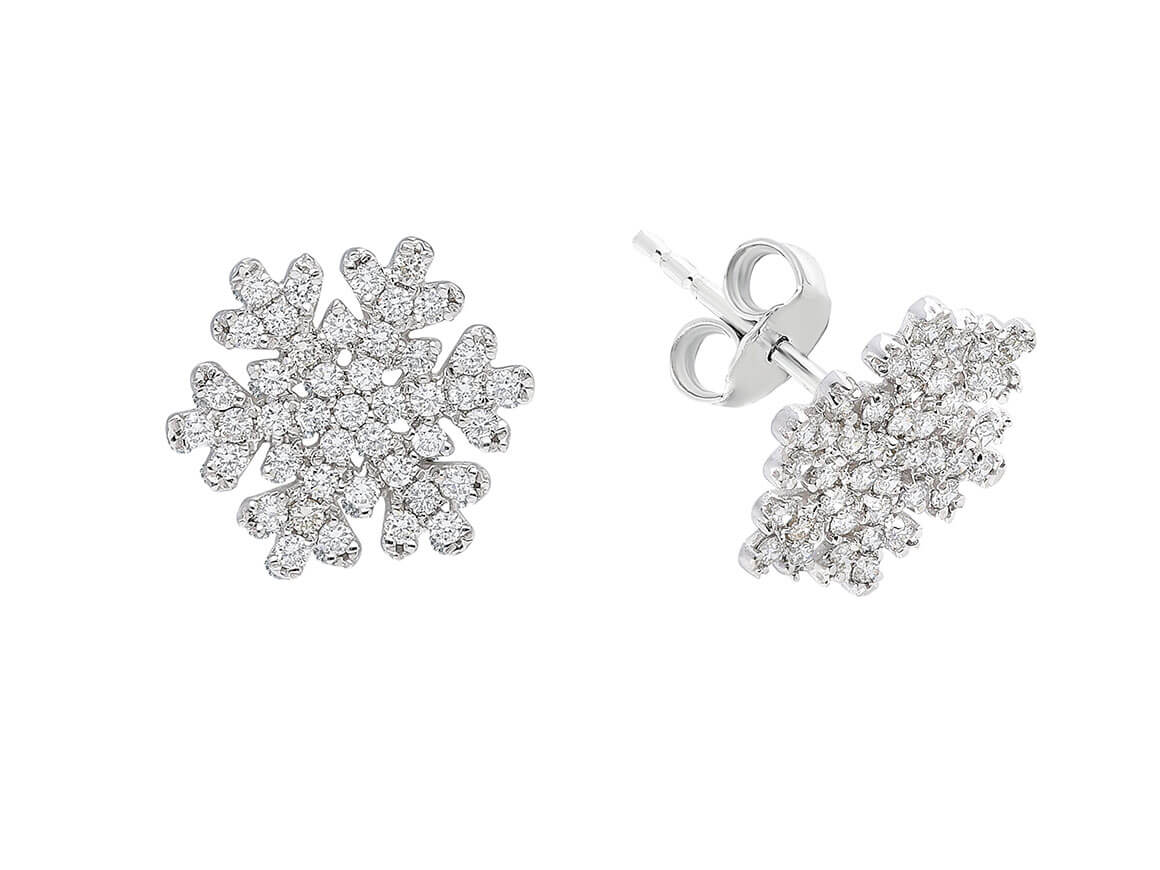 Boucles d'oreilles puces flocon de neige diamant