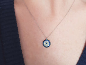 Diamond and Sapphire Blue Eye Necklace
