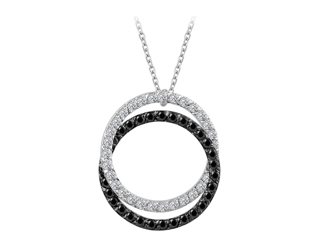 Black and White Diamond Double Round Necklace