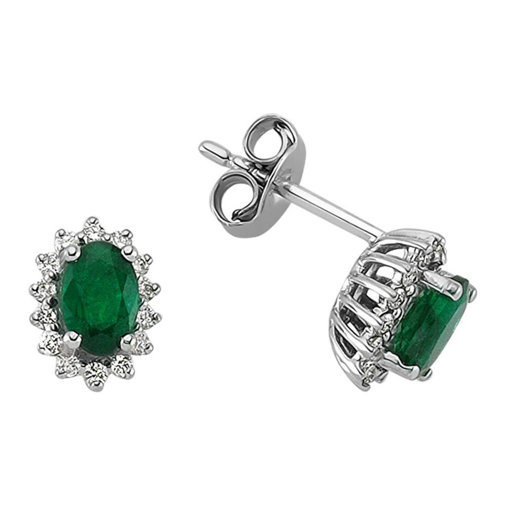 Boucles d'oreilles diamant et émeraude ovale