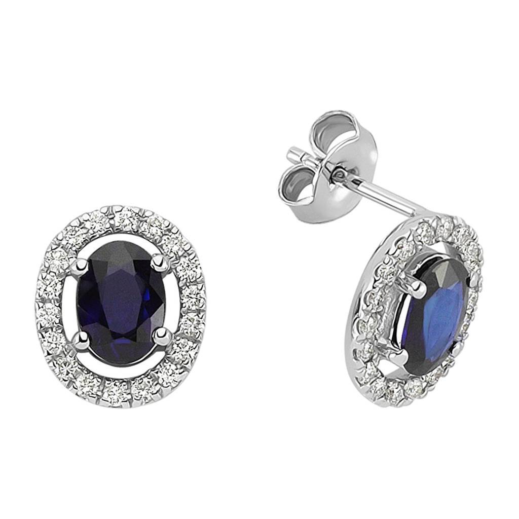 Diamond and Oval Sapphire Stud Earrings