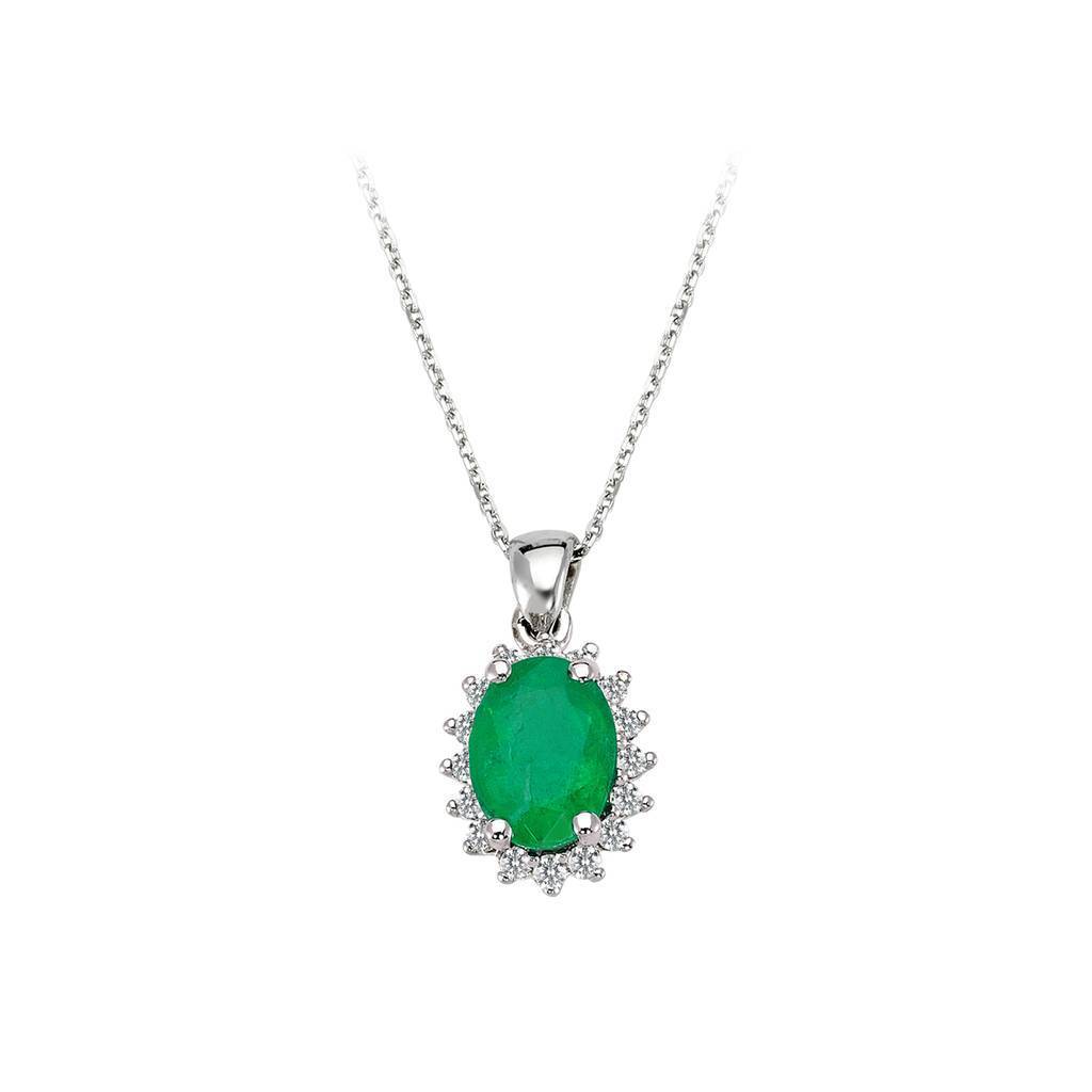 Diamond and Oval Emerald Necklace