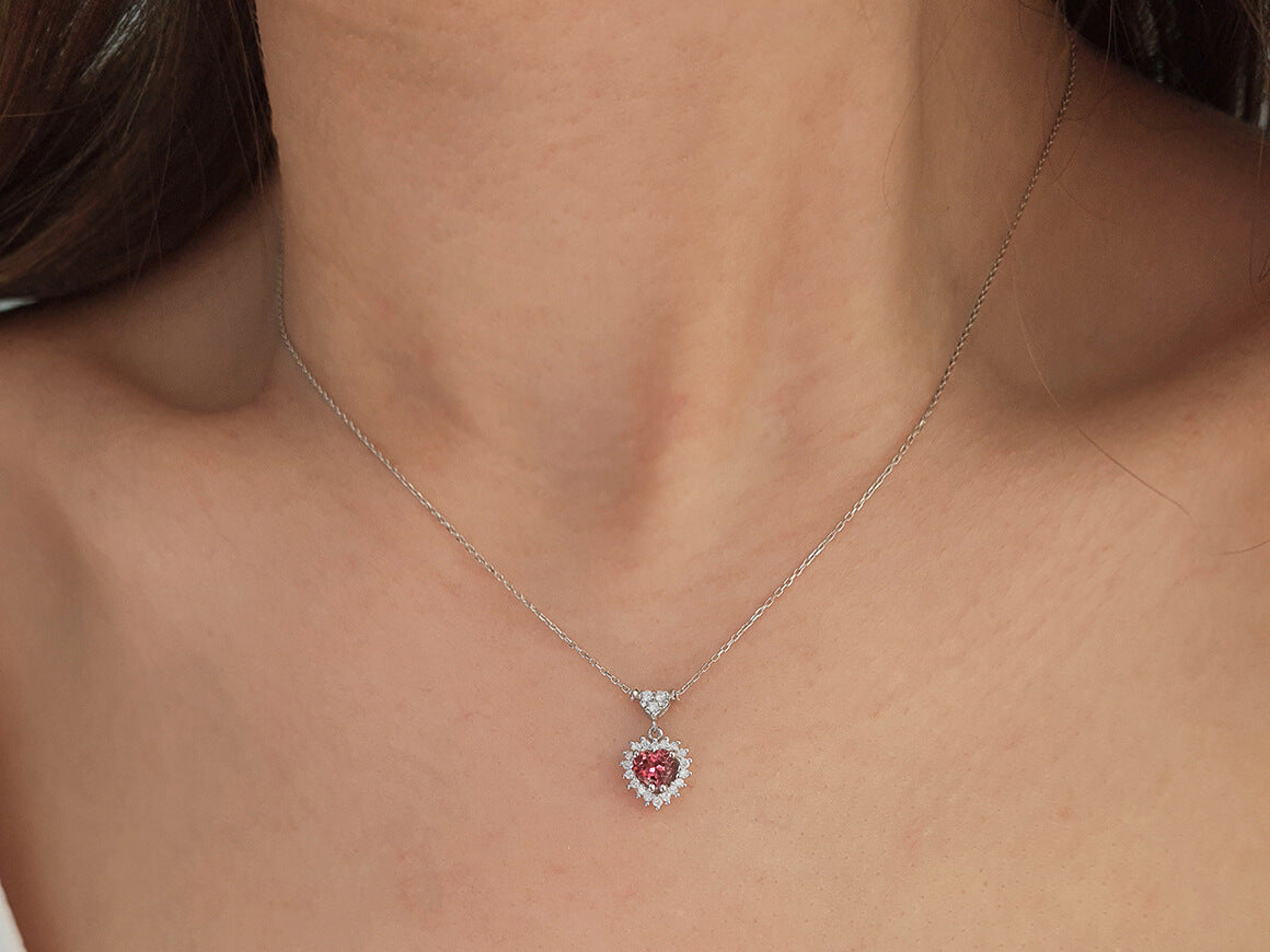 Diamond and Heart Rose Tourmaline Necklace