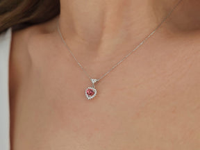 Diamond and Heart Rose Tourmaline Necklace