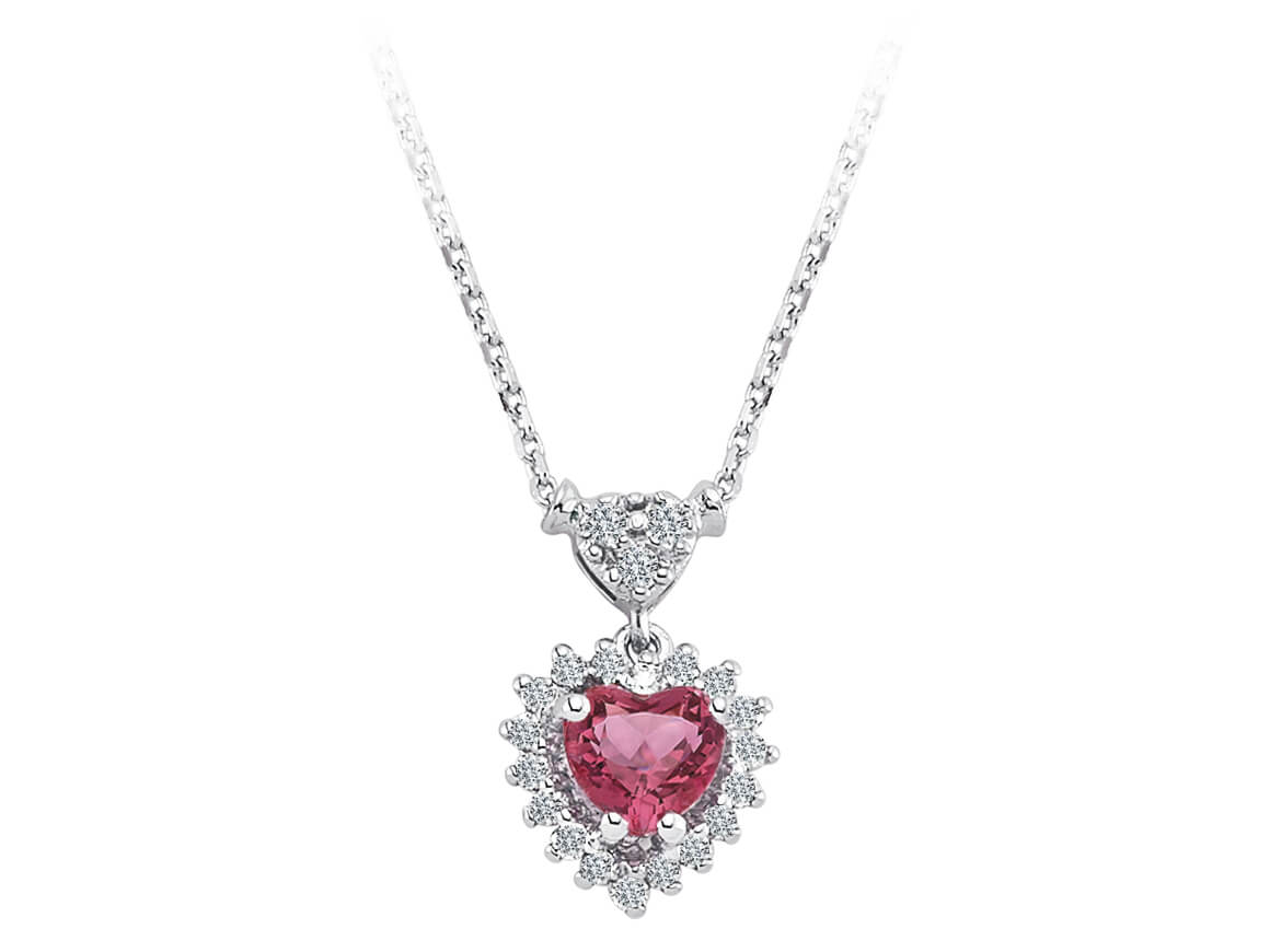 Diamond and Heart Rose Tourmaline Necklace