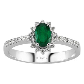 Bague entourage diamant et émeraude taille ovale