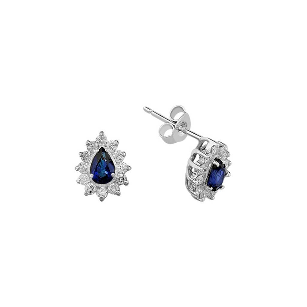 Boucles d'oreilles puces diamants et saphirs en forme de larme