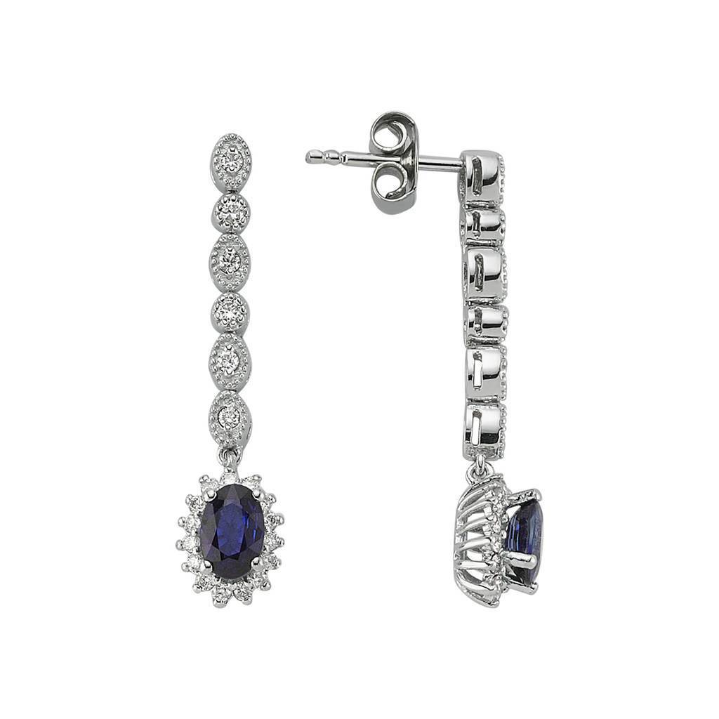 Boucles d'oreilles élégantes en diamant et saphir ovale
