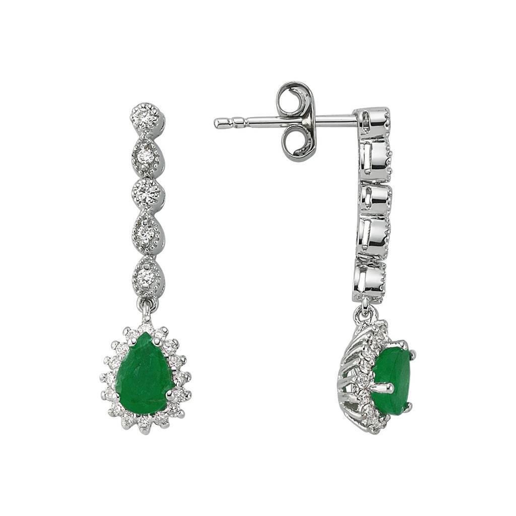 Boucles d'oreilles tennis diamants et émeraudes larmes