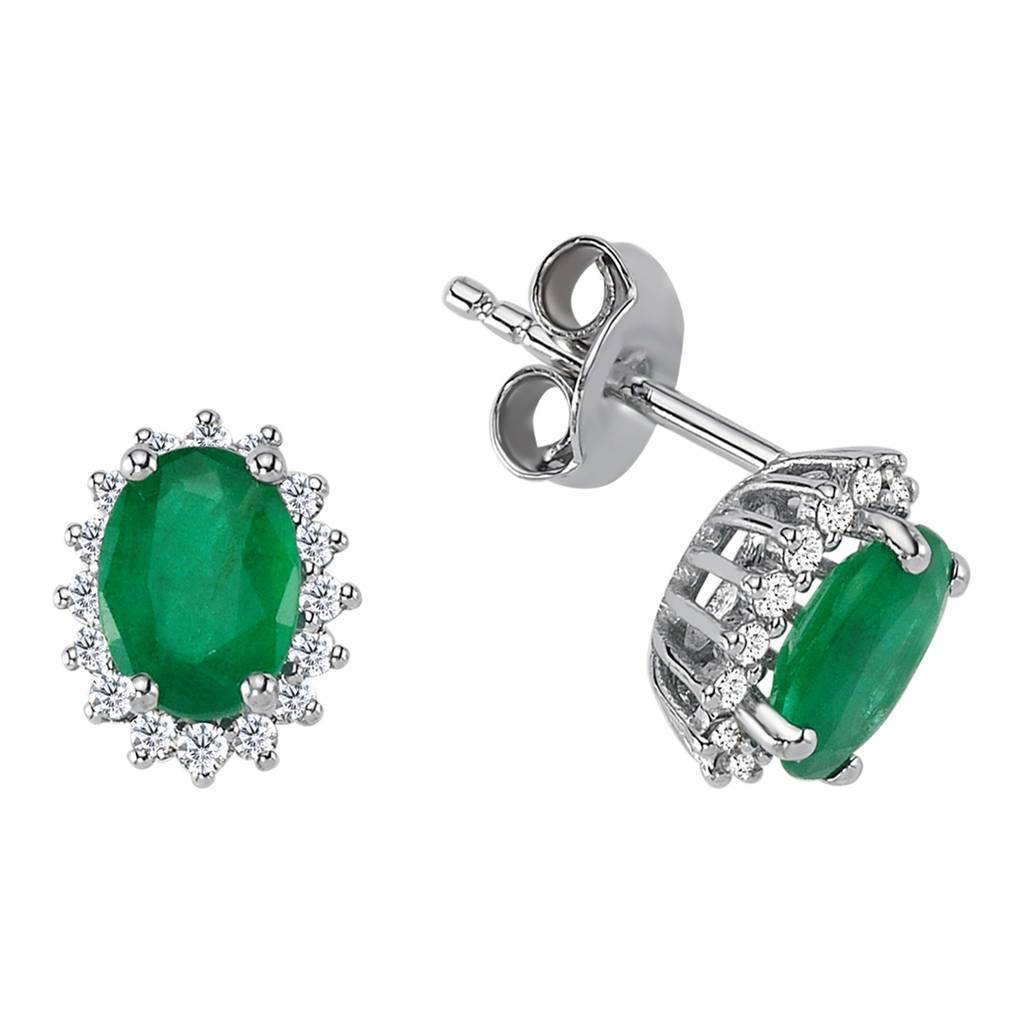 Diamond and Oval Emerald Stud Earrings