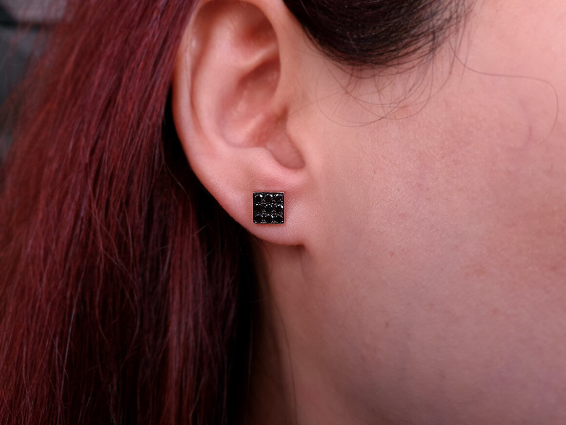 Black Diamond Square Stud Earrings