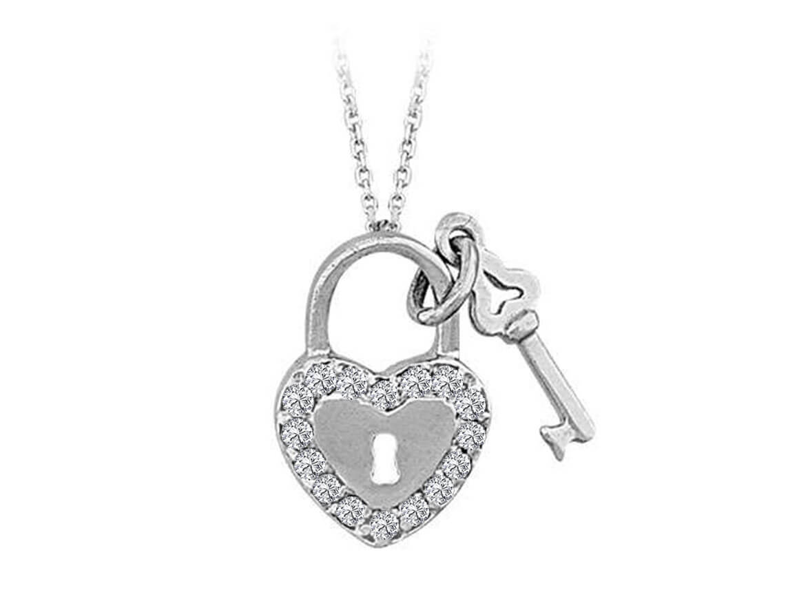 Diamond lock and key necklace