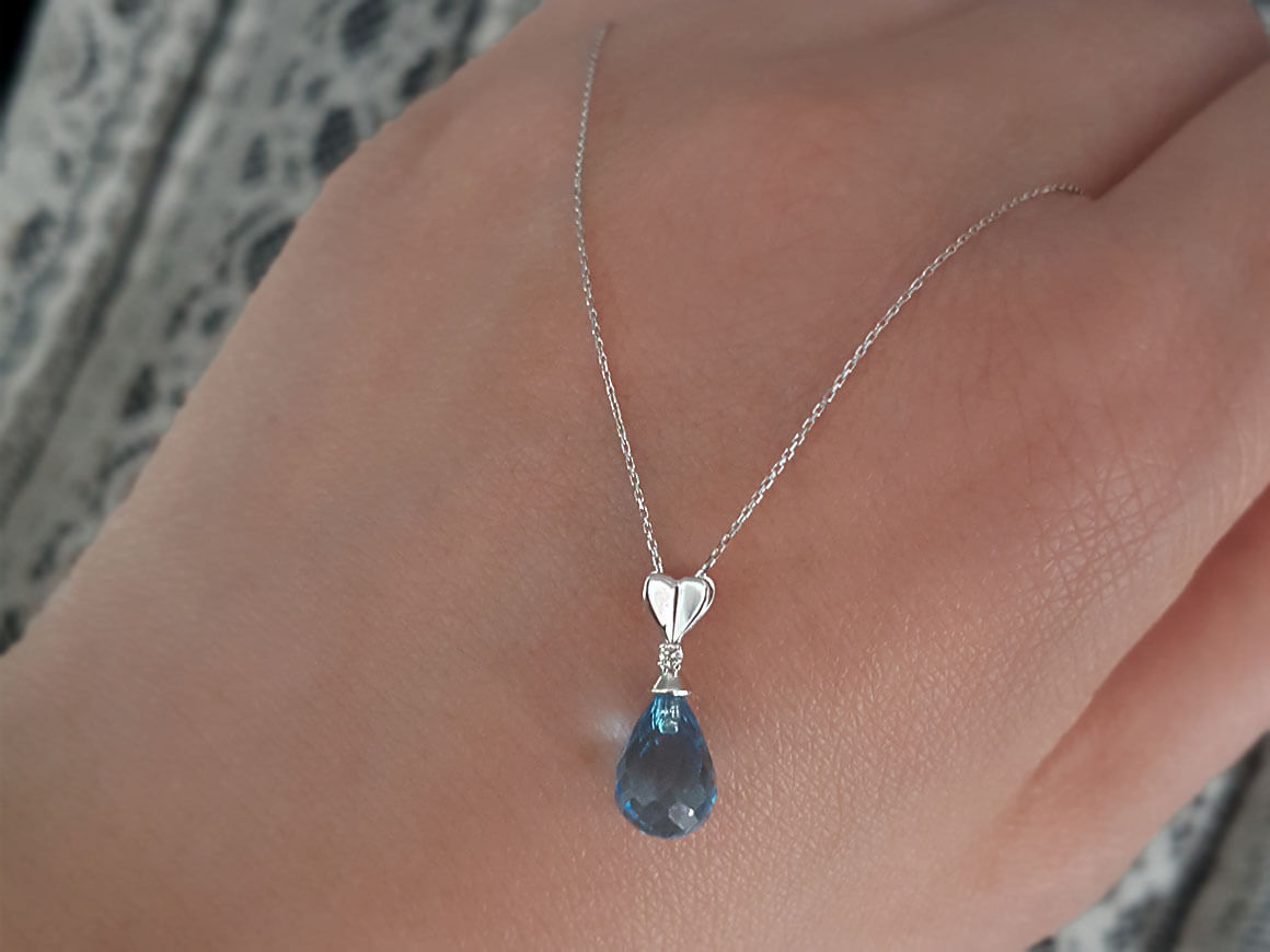 Diamond and Drop Blue Topaz Necklace