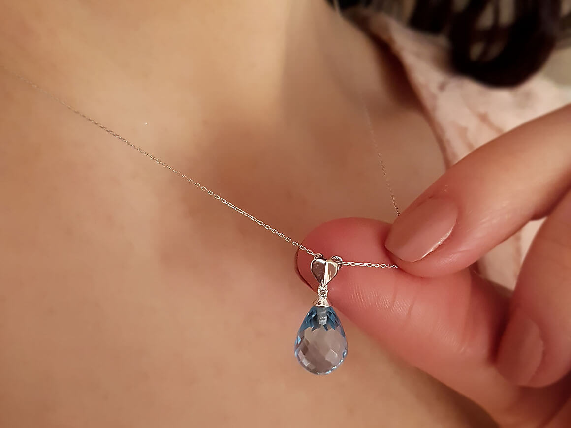 Diamond and Drop Blue Topaz Necklace