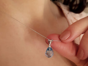 Diamond and Drop Blue Topaz Necklace