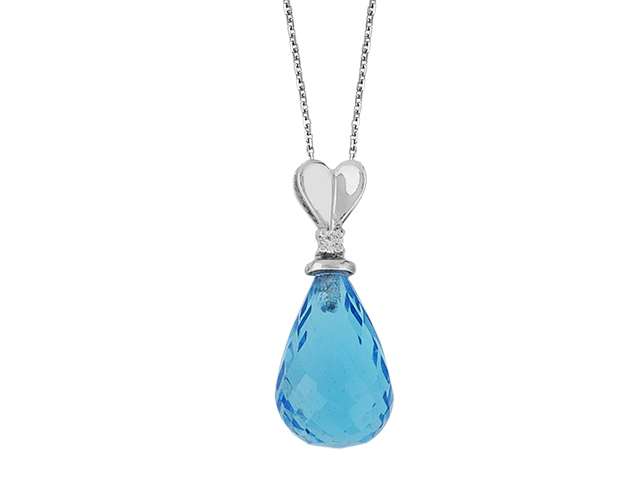 Diamond and Drop Blue Topaz Necklace