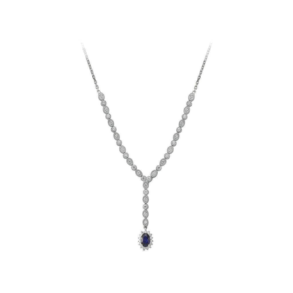 Diamond and Oval Sapphire Tennis Necklace