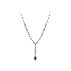Collier tennis diamant et saphir ovale