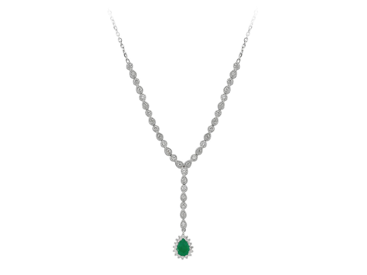 Diamond and Pear Emerald Tennis Necklace