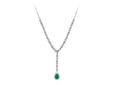 Collier tennis diamants et émeraudes en forme de larme