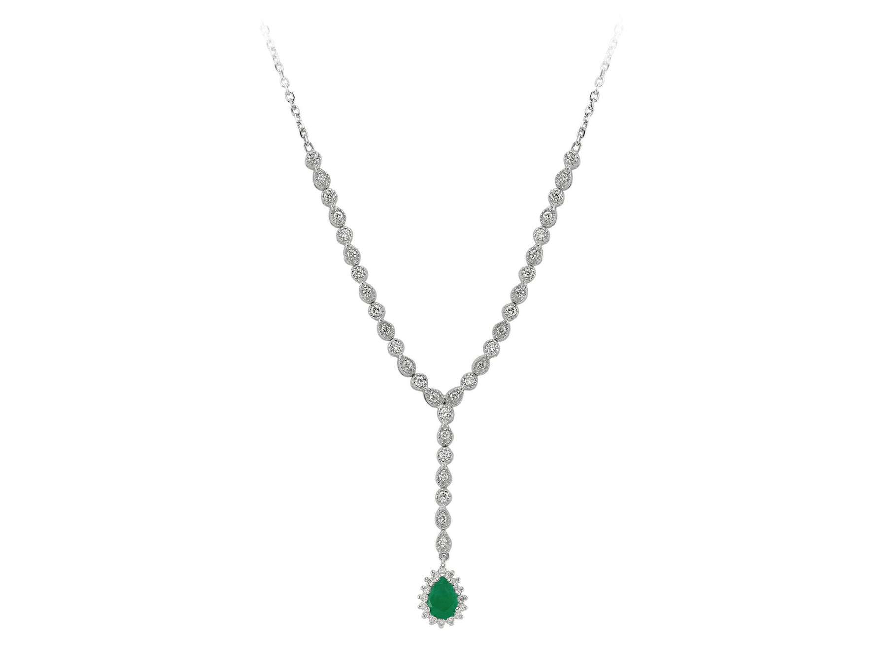 Collier tennis diamants et émeraudes en forme de larme