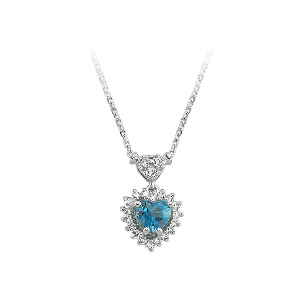 Diamond and Heart Blue Topaz Necklace