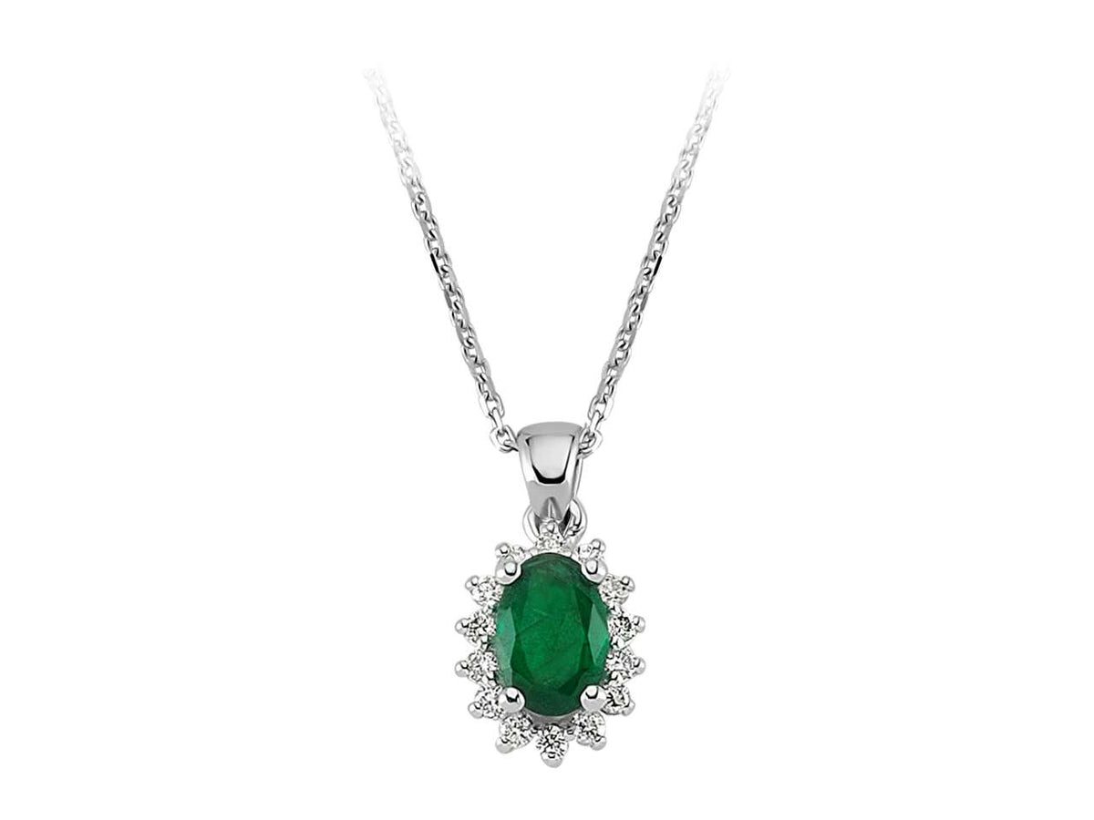 Diamond and Oval Emerald Necklace