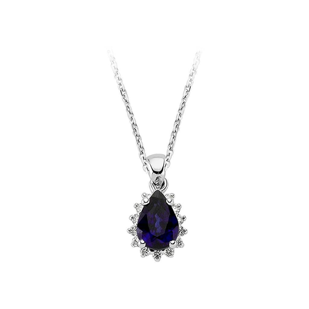 Diamant und Tropfen Saphir Halskette