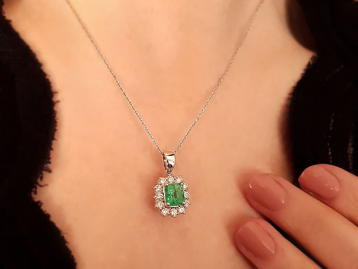 Diamond and Octagon Emerald Necklace