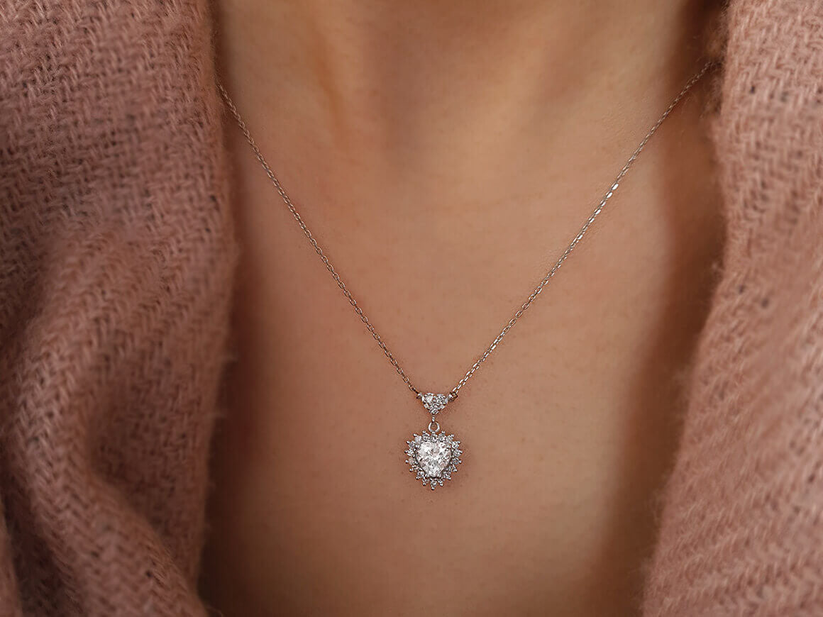 Diamond and Heart White Topaz Necklace