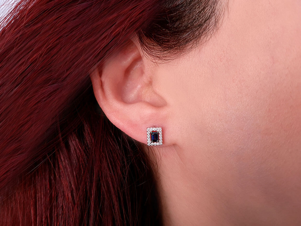 Diamond and octagon sapphire stud earrings