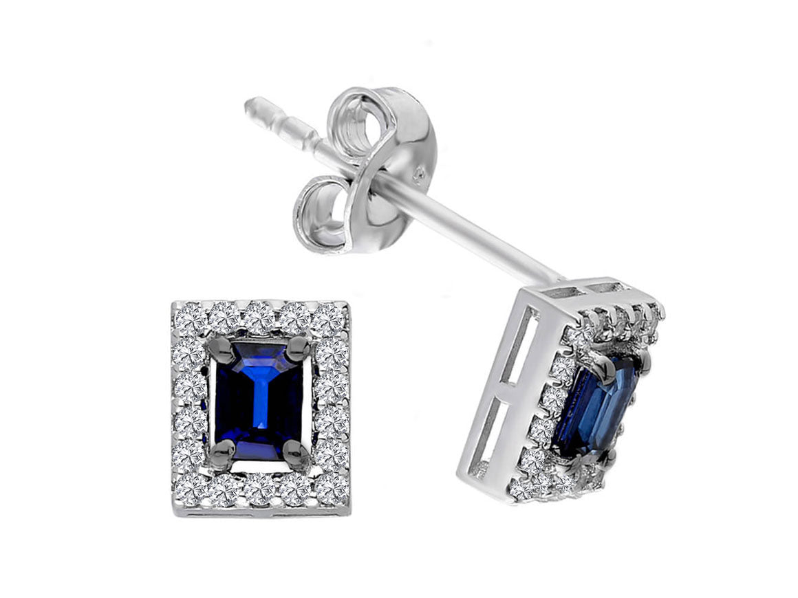 Diamond and octagon sapphire stud earrings