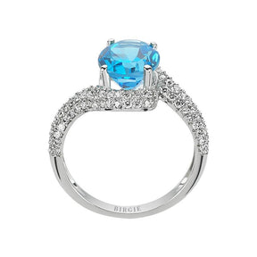 Bague diamant et topaze bleue ovale