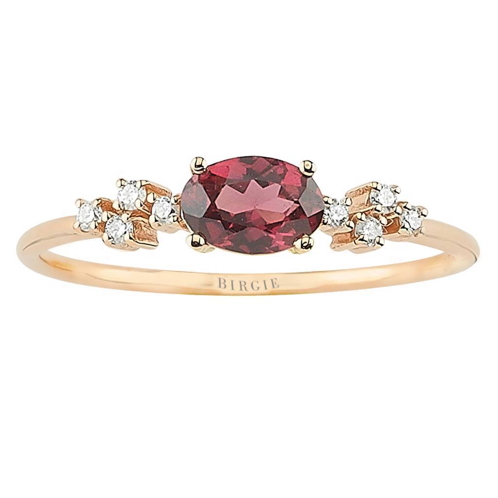 Bague en rhodolite rose et diamant taille ovale