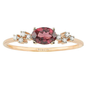 Bague en rhodolite rose et diamant taille ovale