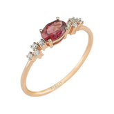 Bague en rhodolite rose et diamant taille ovale