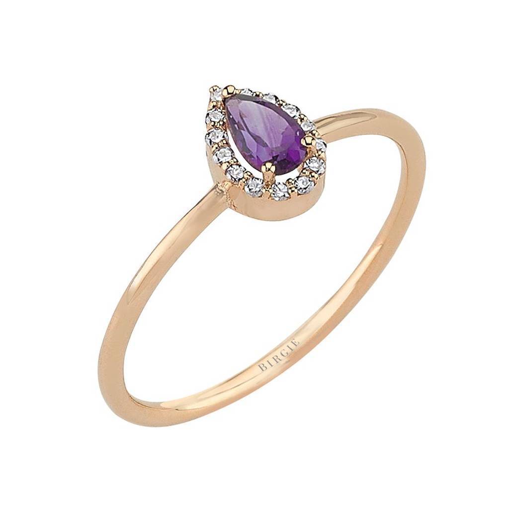 Drop Cut Amethyst and Diamond Ring