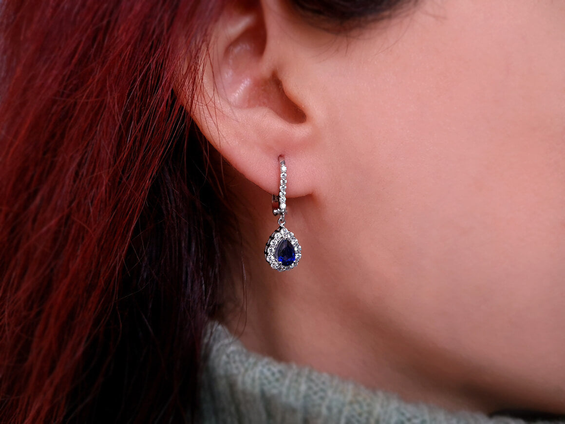 Diamond and drop sapphire earrings