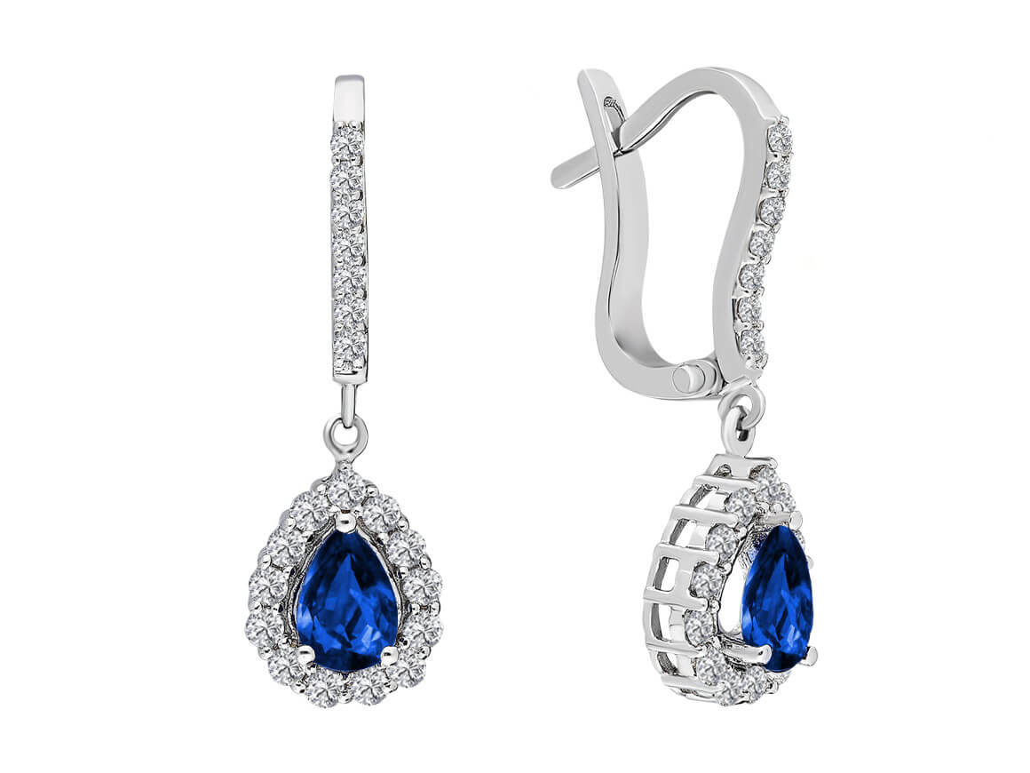 Diamond and drop sapphire earrings