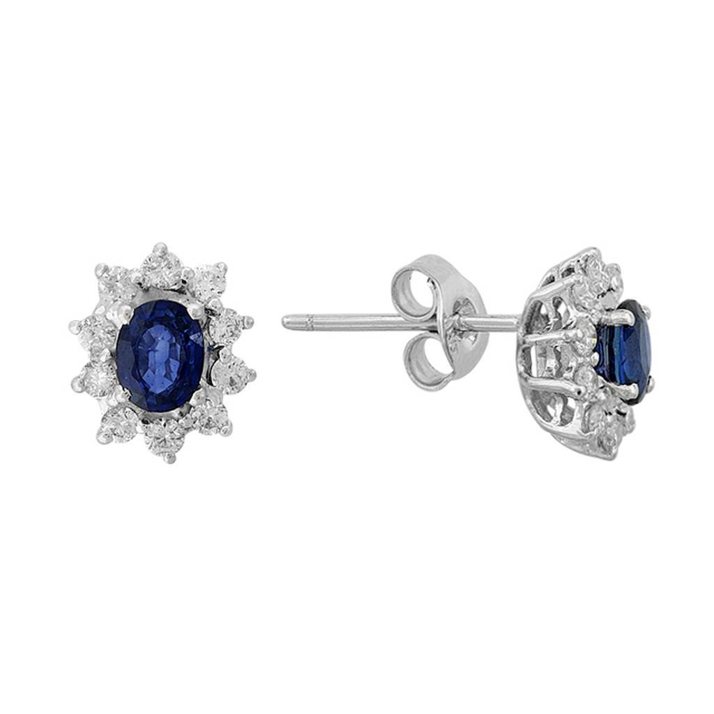 Diamond and Oval Sapphire Stud Earrings