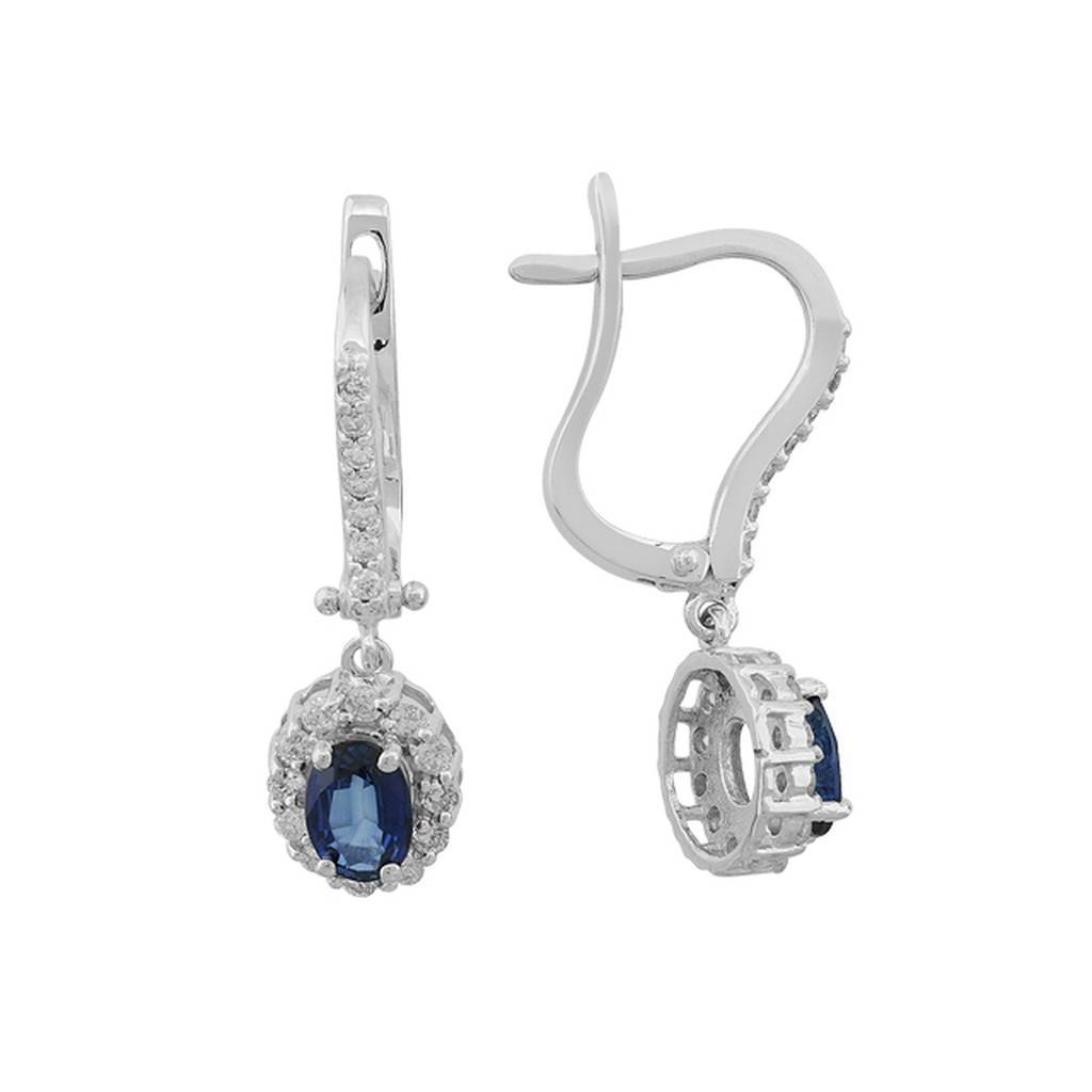 Diamond and Oval Sapphire Earrings