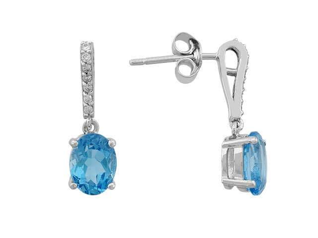 Diamond and Oval Blue Topaz Earrings