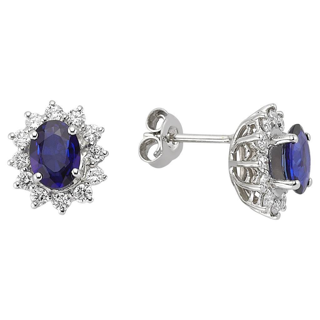 Diamond and Oval Sapphire Earrings
