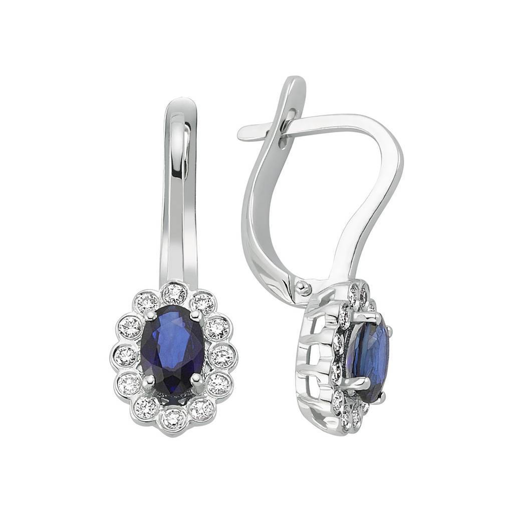 Diamond and Oval Sapphire Earrings