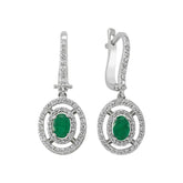 Boucles d'oreilles diamants et émeraudes ovales