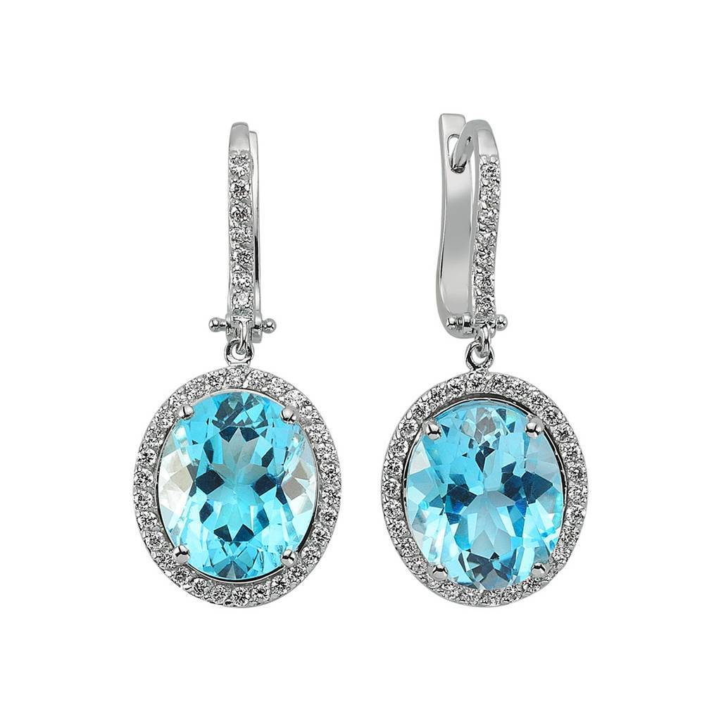 Diamond and Oval Blue Topaz Earrings