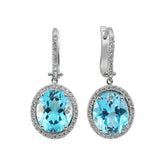 Diamond and Oval Blue Topaz Earrings