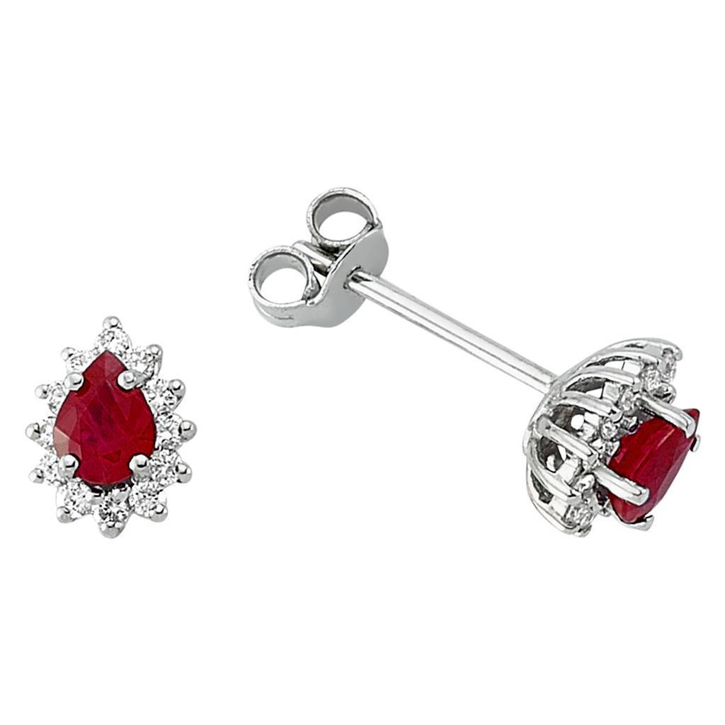 Diamond and teardrop ruby ​​stud earrings